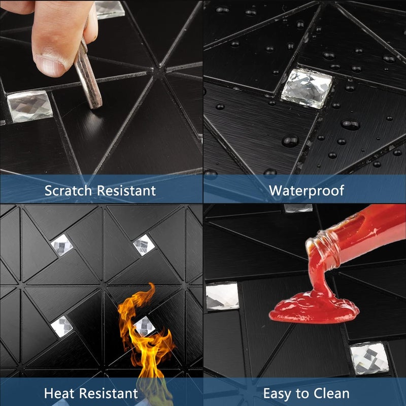 Vamos Tile بلاط خلفية لاصق وقابل للتقشير - بلاط معدني لاصق للخلفية للمطبخ والحمام بتصميم لغز طاحونة الهواء الأسود مختلط من بلاط الموزاييك اللاصق ذاتيًا (12"x12"x10 ورقة) - Image 3